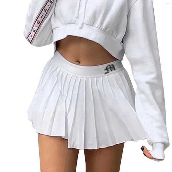 Etek kadın moda tenis ve golf topları mini pileli elastik bel beyaz spor y2k kıyafetler yaz katı seksi etek
