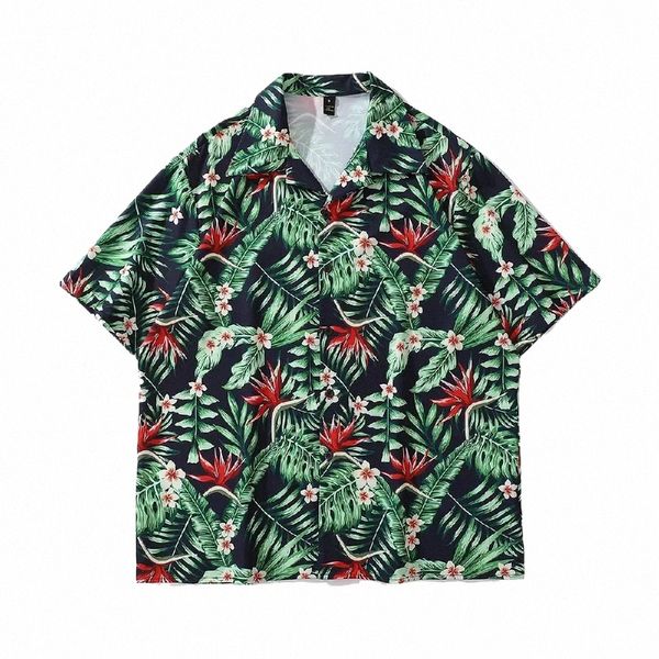 Tamanho grande estética verde planta impressão havaí camisas e blusas para homens mulheres y2k praia verão tops streetwear goth cltohing y7Te #