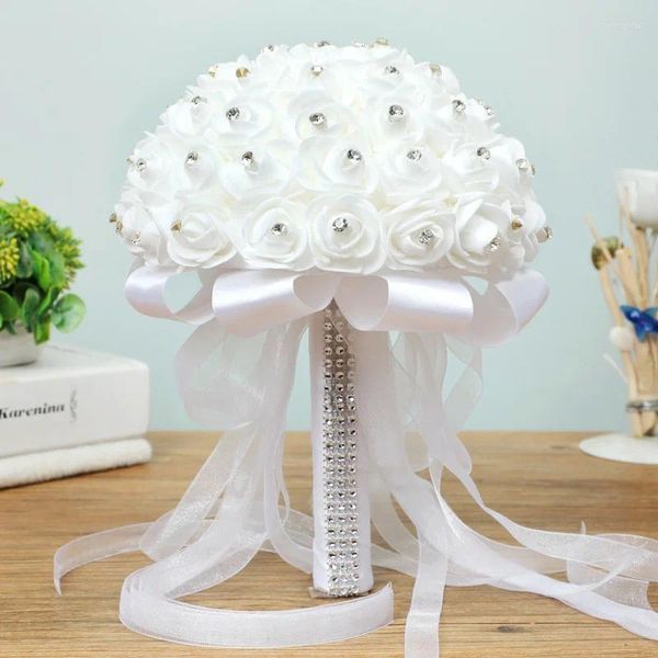 Fiori decorativi Sposa Matrimonio Tenendo schiuma Simulazione Fiore Bouquet di rose bianche Pografia coreana