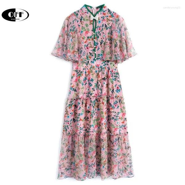 Partykleider Designer Runway Vintage Midi-Lang für Frauen Ausgestellte kurze Ärmel Rüschen Schleife Elegantes schickes chinesisches Retro-Kleid Robe