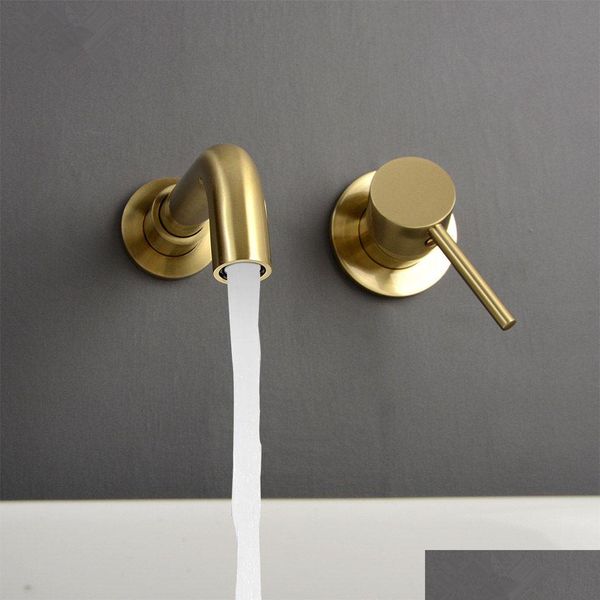 Badezimmer-Waschtischarmaturen, Minimalismus-Wasserhahn, Einhebelmischer, Wandmontage, schwarz gebürstetes Gold, Wassermischbatterie, 360 Grad drehbar, Drop-Delive Ot9Rv