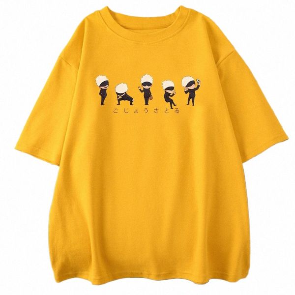 Japanische Anime Lil Gojo Drucke Männliche Cott T-Shirt Kleidung Persality Straße Hip Hop T-Shirts Übergröße Casual Herren Kurzarm G9Tw #