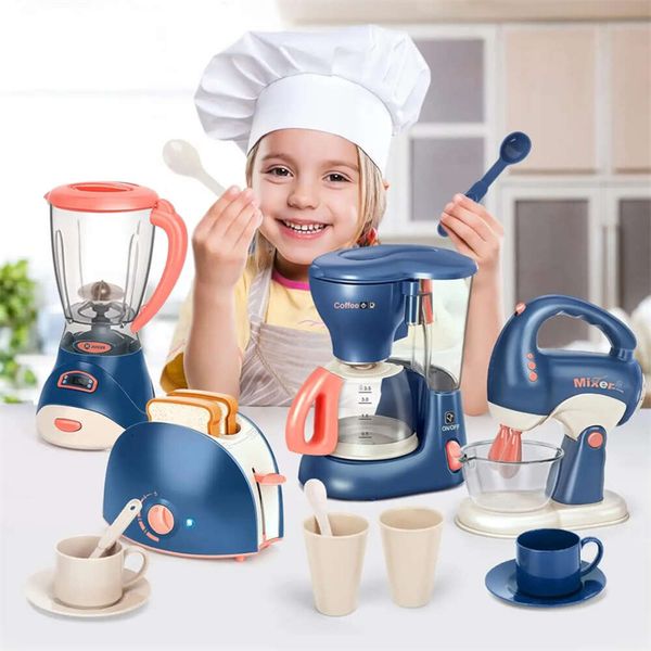 Nuovi bambini Play House Cucina Simulazione Elettrodomestici Spremiagrumi Mixer Tostapane Macchina per il caffè Giocattolo Montessori Toys For Girl Boys