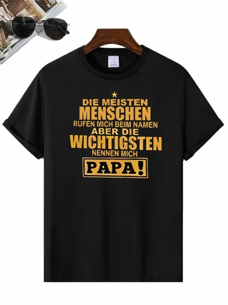 100% poliéster manga curta fi casual Papa!Camiseta estampada p9oz#