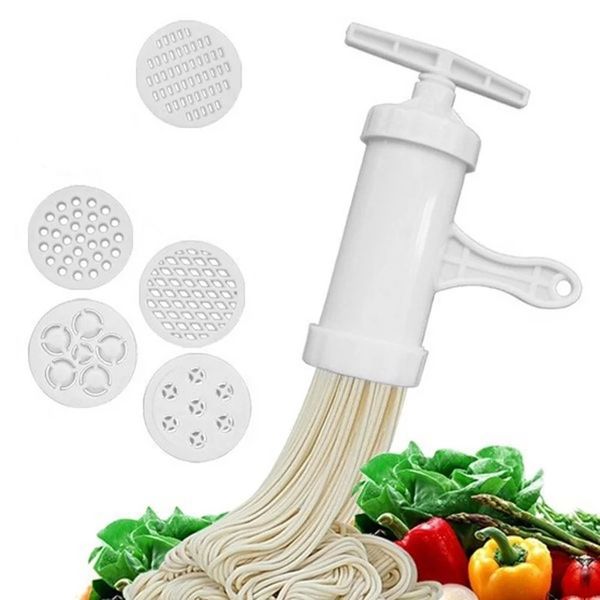 Pressa manuale per pasta, macchina per pasta, macchina a manovella, utensili da cucina con 5 diversi stampi per pressare, per realizzare utensili da cucina per spaghetti