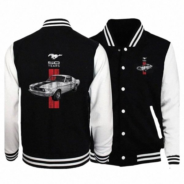 Мужчины Женщины Куртка Пальто Толстовки Trend Hoodie Бейсбольная форма Ford 50 Years Mustang Car Print Кардиган Уличная одежда Топы E1Hd #