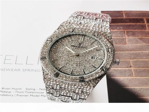 Colori Orologio moda uomo Royal Oak Designer di lusso Diamond Iced Out Orologi Acciaio inossidabile Bling Quartz ap Movimento Party Wristw3851877