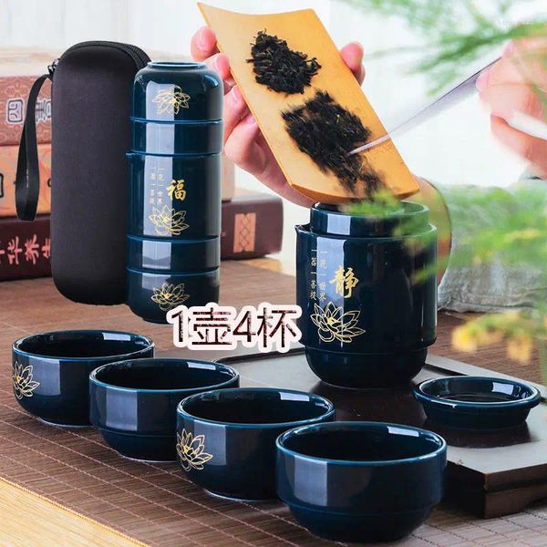 Teware setleri 1 pot ve 4 su bardağı seyahat çay teaset seramik çay seti ev porselen çay fincanı teainfuser teebowl filtre taşınabilir araba