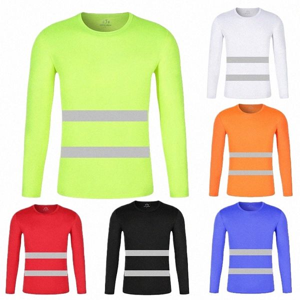 Floresan Yüksek Görünürlük Gömlekleri Yansıtıcı Güvenlik T-Shirt LG Kollu Hi Vis Şort Hızlı Kuru Cstructi Work J1AG#