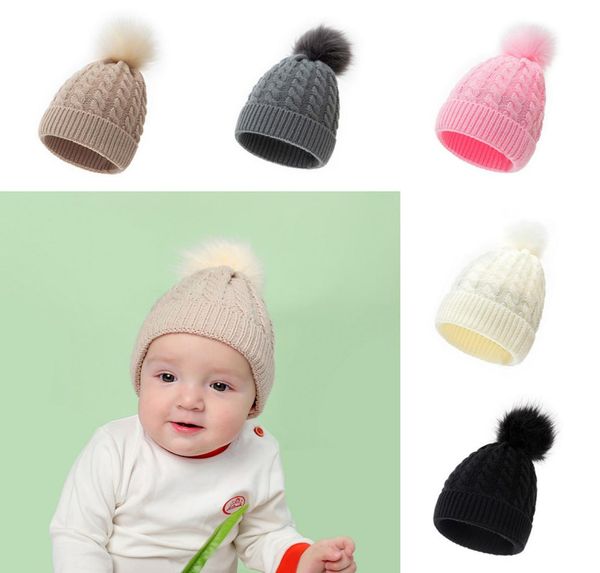 03 t chapéu do bebê malha crochê gorro com bola pom criança criança inverno quente pompom headwear menino menina boné doce color9267772