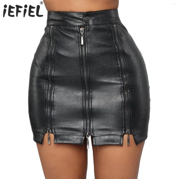 Saias Mulheres Negras Mini Senhoras Macio Faux Couro Bodycon Saia Cintura Alta Zipper Lápis Frontal para Festa de Clube