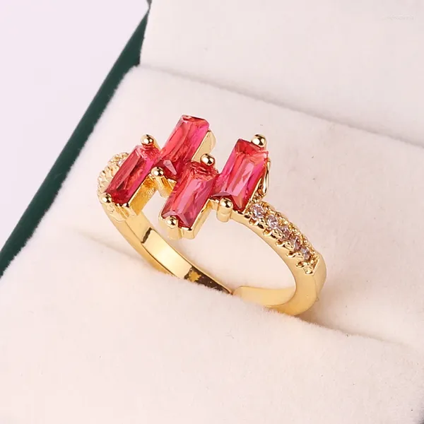 Anéis de cluster rosa / vermelho / roxo / verde zircão dedo para mulheres meninas 18k banhado a ouro cz moda festa aniversário jóias presente