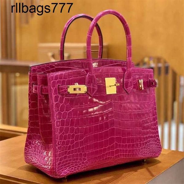 Borsa a mano in vera pelle Bk Luxurys cucita a mano 30 Coccodrillo del Nilo lucido Donna Luxury Arabian Purple