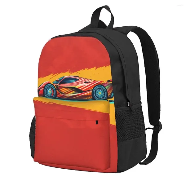 Mochila apaixonado carro esportivo feminino multicolorido retro leve mochilas estéticas sacos de escola diário personalizado mochila