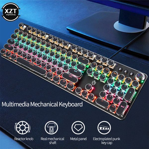 Teclados para jogos de teclado teclado mecânico punk led wired led 23 modos rgb lit switch 104 chaves full teclado eixo verde para jogo de computador