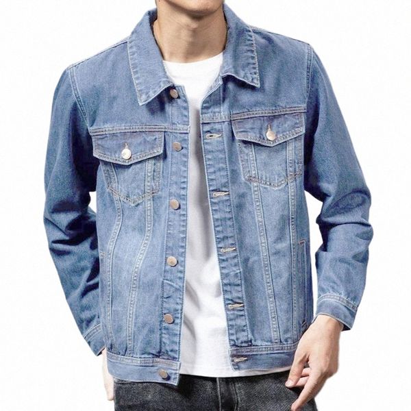 grande cappotto primaverile Cappotto da uomo in denim puro Cappotto monopetto primaverile per appuntamenti E3fI #