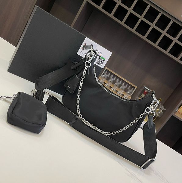 Naylon çanta tasarımcısı crossbody çanta kadınlar hobo omuz çantaları lüks çantalar satış çanta kadın yüksek kaliteli zincir altı çanta üçgen işareti siyah haç vücut cüzdan