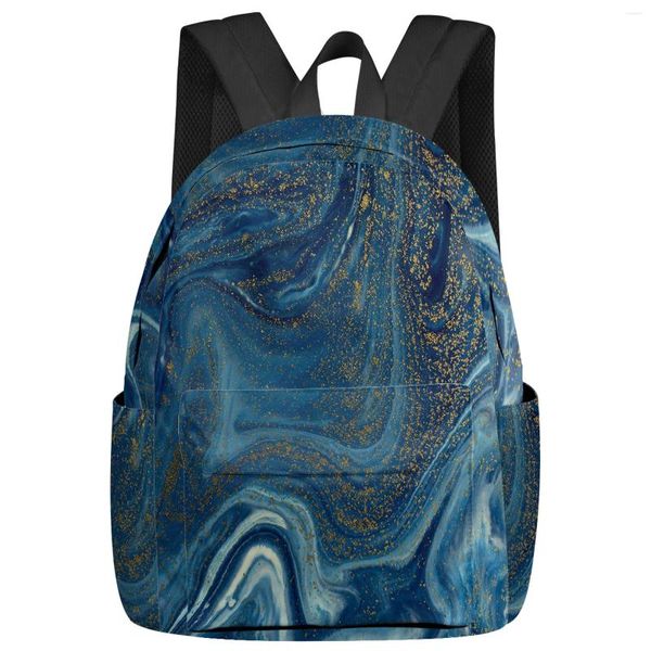 Mochila Mármore Azul Abstrato Mulheres Homem Mochilas À Prova D 'Água Escola de Viagem para Estudante Meninos Meninas Laptop Book Pack Mochilas