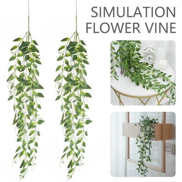 Flores decorativas simulação rattan reutilizáveis plantas verdes plástico lightfast decoração de parede planta escalada rattans artificiais