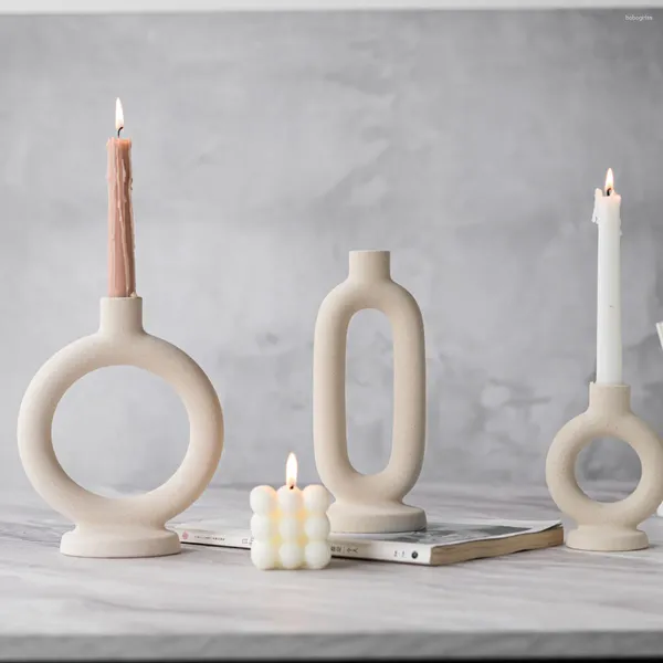 Titulares de vela Nordic Cerâmica Castiçal Branco Tubulação de Água Moderna Sala de Estar Home Ornament Presente