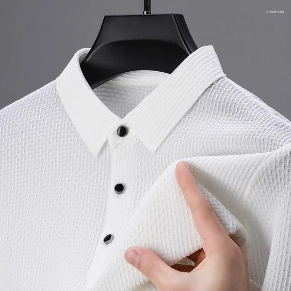 Мужские поло, простая рубашка-поло высокого качества, 2024, летняя футболка с цветочным узором и лацканами, футболка с короткими рукавами, корейская бесшовная одежда из ледяного шелка