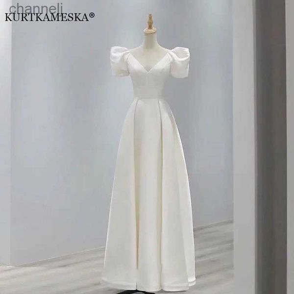 Vestidos sexy urbanos branco cetim casamento para noiva elegante decote em v longo baile de formatura festa de convidado vestido feminino verão 2023 vestidos formais yq240327