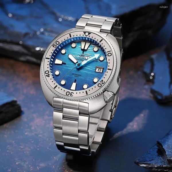 Relógios de pulso ADDIESDIVE Relógios para homens 20Bar À Prova D 'Água Safira Vidro BGW9 Azul Luminoso AD2045 Relógio Mecânico Automático Reloj Hombre