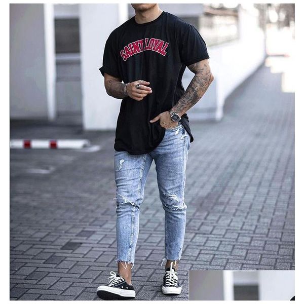 Herren Jeans Neunte Herren Loch High Street Gewaschen Neue Sommermode Cool Casual Urban Wind Bleistift Drop Lieferung Bekleidung Kleidung Dhsbz