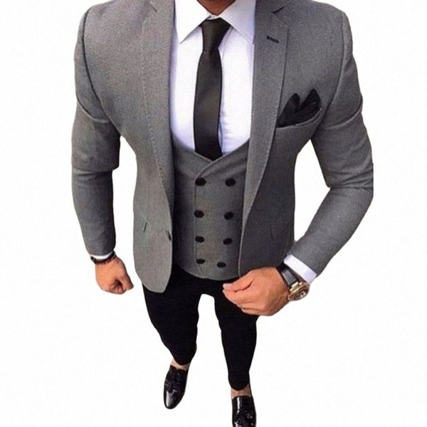 Neueste Männer Anzug 3 Stück Slim Fit Formale Hochzeit Prom Grau Smoking Nach Maß Groomsmen Hochzeit Dr Männlich AnzugBlazer + Hosen + Weste D9Li #