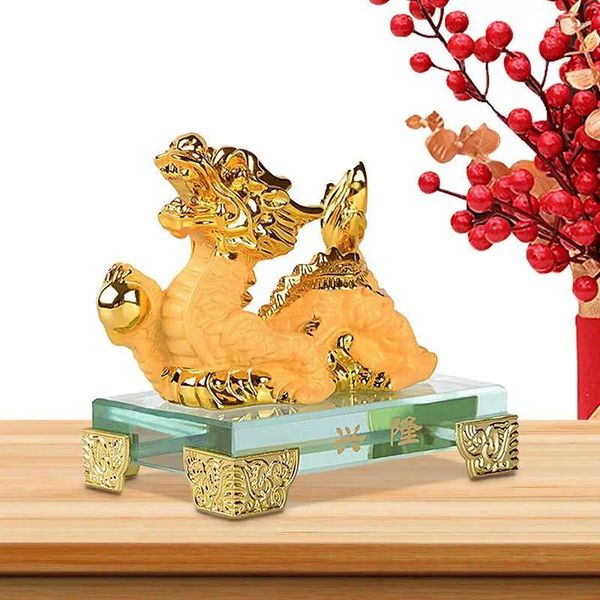 Dekorative Figuren 2024 Jahr Sternzeichen Drache Ornament Goldharz Chinesische Statue Stil Glück