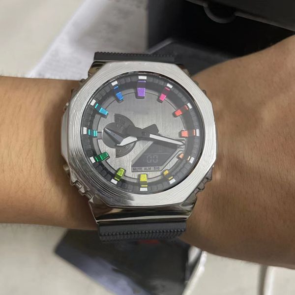 Спортивные цифровые часы унисекс 2100, оригинальные шоковые часы, мировое время, полнофункциональные светодиодные часы с автоматическим ручным подъемником, GM Oak Series2024