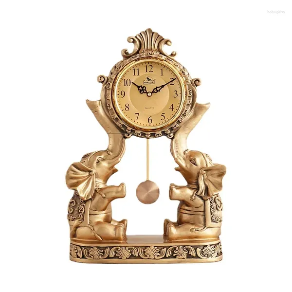 Orologi da tavolo Orologio in stile europeo Soggiorno Ornamenti da tavolo creativi Elefante Retro Grande quarzo minimalista