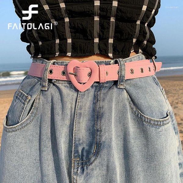 Cintos Forma de Coração Fivela de Metal Cinto de Lona Y2K Kpop Egirl Rosa Amor Cintura Jeans Calças Decorativas Gótico Hip Hop Cinto Cinta