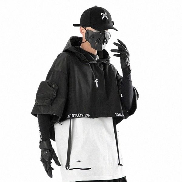 2023 Techwear-Stil Hip Hop abgeschnittene Jacke Pullover Herren Punk Motorrad Kapuzenmantel Multi-Taschen Jaqueta O10s #