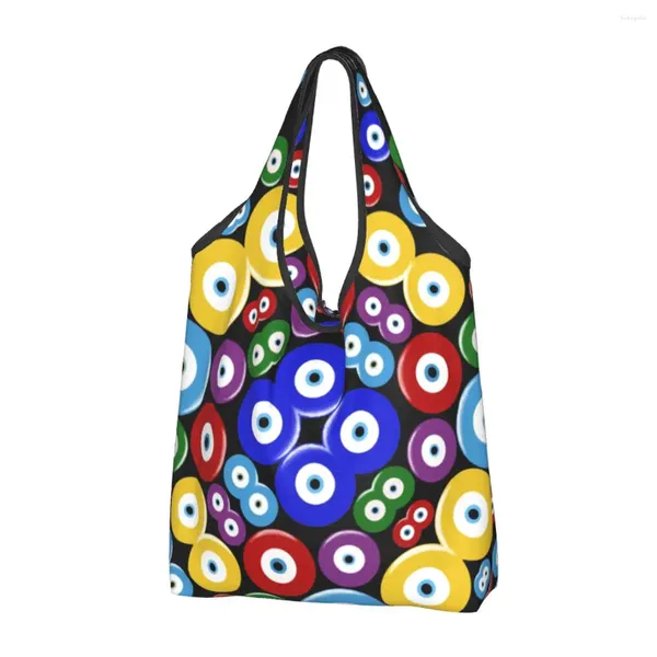 Sacos de armazenamento Engraçado Impressão Estilo Mediterrâneo Evil Eye Tote Shopping Bag Portátil Shopper Ombro Boho Amuleto Bolsa