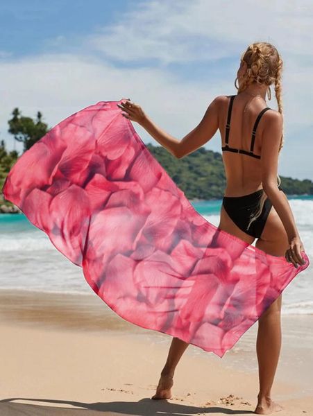 Lenços verão xale nadar chiffon sarong grande rosa impressão mulheres envolve senhora echarpe respirável foulard lenço boêmio