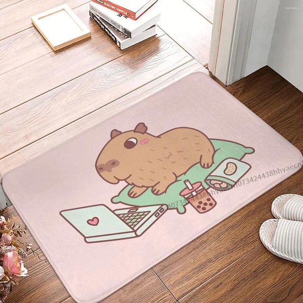 Tapetes antiderrapante capacho tapete de banho bonito capivara com laptop e varanda tapete porta de entrada decoração interior