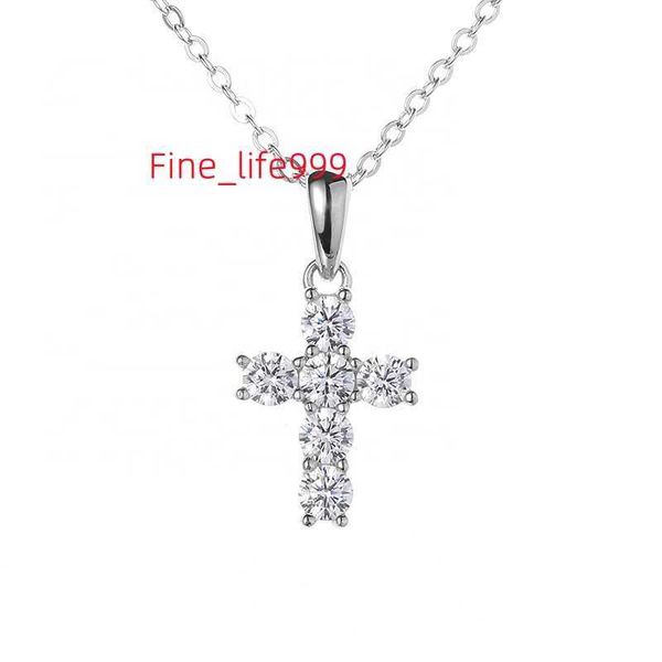 Echte rhodinierte reine 925er-Sterlingsilber-christliche Jesus-Gliederkette mit Moissanit-Diamant-Kreuz-Anhänger-Halskette