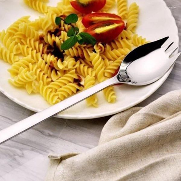 Cucchiai 5 pezzi Spork Set 19 CM Picnic all'aperto Paletta per insalata Strumenti in argento Utensili da campeggio Posate Cucina Noodle Acciaio inossidabile