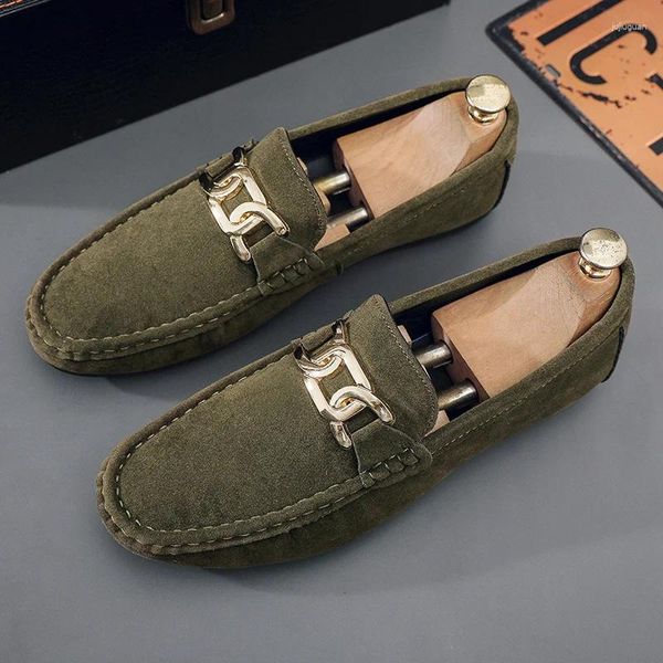 Scarpe casual Classic Retro Green Mocassini da uomo Flats Mocassino in pelle scamosciata fatti a mano Uomo Slip-on Calzature da guida Mocasines Hombre