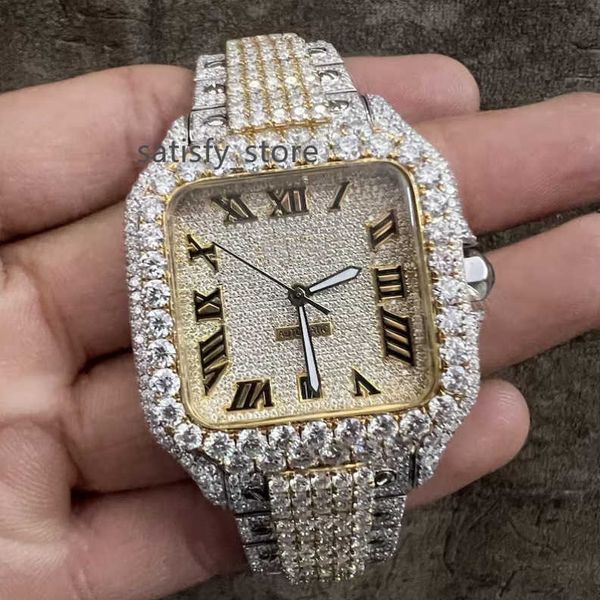 Redleaf Premium-Qualität, runde Diamantschliff-Moissanit-Uhr, maßgeschneiderte Edelstahluhr, Luxusuhr für Herren