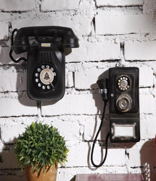 Ornamentos de telefone de parede vintage pastoral estilo europeu simples estatueta retrô artesanato acessórios de decoração de bar para casa 3733259