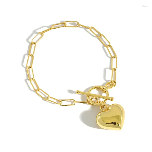 Braccialetti a maglie Elegent Love Vera catena in argento sterling 925 Bracciale con ciondoli a cuore vuoto per donna Chiusura con chiusura a levetta