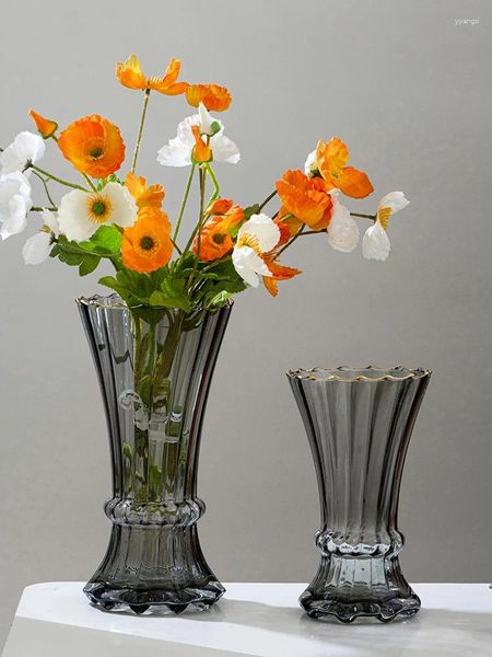Vasi Vaso moderno in vetro grigio fumo Vaso idroponica trasparente rosa Contenitore floreale Disposizione dei fiori Artigianato Decorazione d'interni