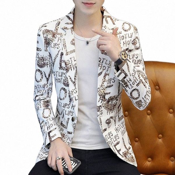 2022 outono masculino nova carta impressa casual terno juventude magro-ajuste na moda bonito blazer masculino a4w7 #