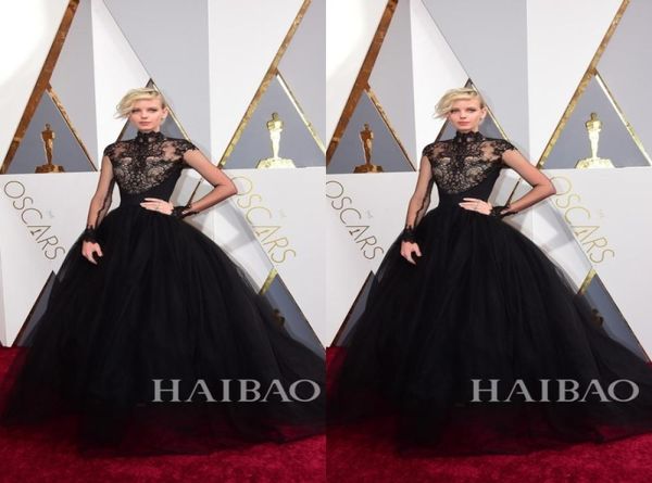 2019 88th Oscar Black Lace Dorith Mous Celebridade Vestidos de Noite de Gola Alta Mangas Compridas Sweep Train Ocasião Especial Vestidos de Baile Pr2786790