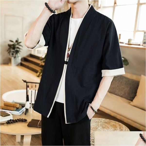 Giacche da uomo Giacca maschile Streetwear giapponese Abbigliamento da uomo vintage Lino cinese per uomo Abbigliamento Kimono Drop Delivery Abbigliamento Outerwe Dh5Xx