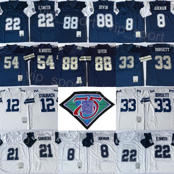 1992 1994 Vintage Futebol 12 Roger Staubach Jerseys 21 Deion Sanders 8 Troy Aikman 22 Emmitt Smith 33 Tony Dorsett 54 Randy White 88 Michael Irvin 1977 1984 Retro