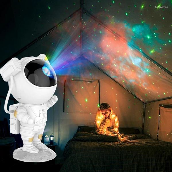 Lâmpadas de mesa astronauta galáxia céu estrelado projetor nightlight usb atmosfera quarto ao lado da lâmpada ferramentas para casa presentes ornamentos