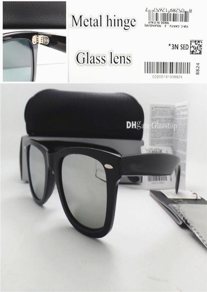 TOP Qualität Glaslinse Metallscharnier Markendesigner Männer Frauen Plankenrahmen Sonnenbrille UV400 52 MM Vintage Shade Mercury Spiegel Leder9762086